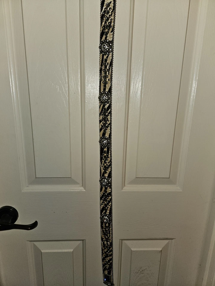 Cinto de couro com estampa de zebra ocidental Montana West - Strass transparente cravejado - Tamanho 40 - Imagem 2 de 4