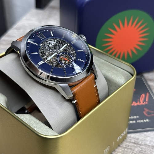 AUTOMATIC✅ Fossil Townsman Brown Leather Silver Case Skeleton Men's Watch ME3154 - Picture 8 of 18