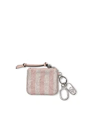 Victoria's Secret Shine Pouch Bag Charm Keychain Pink and Silver Crystals NWT