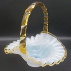 Vintage Fenton Gold Crest Basket Ruffles Crimped Handle FLAWS