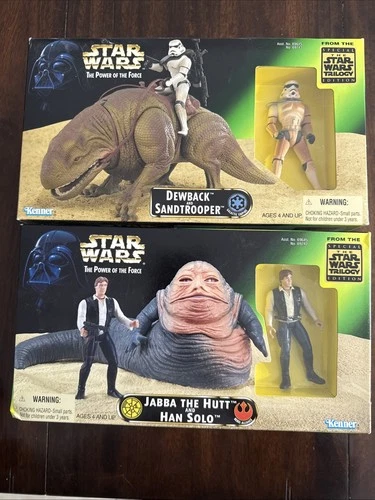 Lot Of 2-Sets JABBA Han Solo DEWBACK Trooper Star Wars Power Force Kenner 97 New
