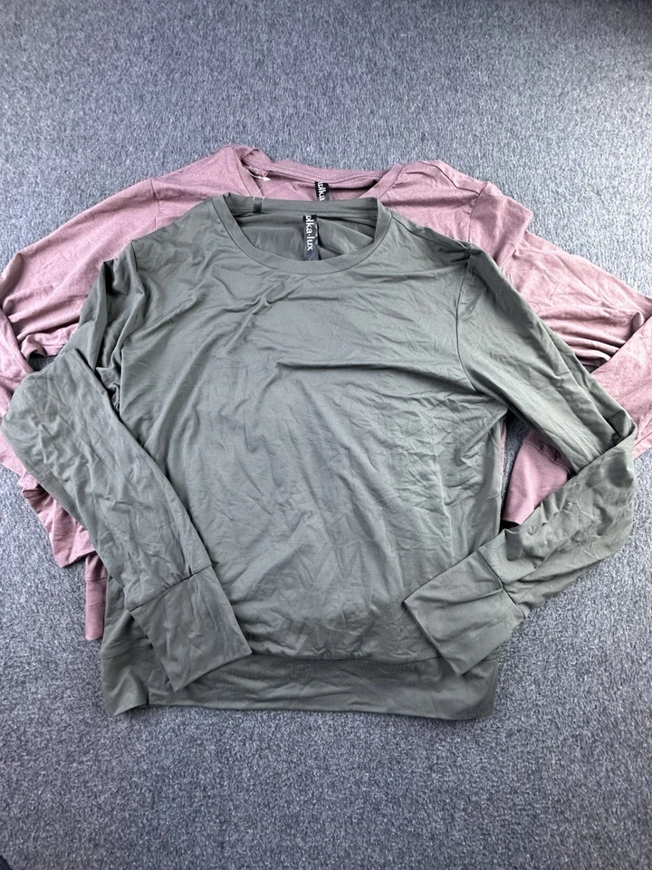 Camisa Lukka Lux Mujer Grande Púrpura Gris Manga Larga Pullover Elastizada Paquete de 2 Nueva Foto 2 de 4