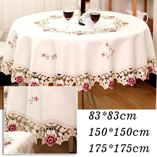 Embroidered Floral Fabric Cutwork Round Tablecloth Table Topper/Cloth Ornament - Picture 1 of 27