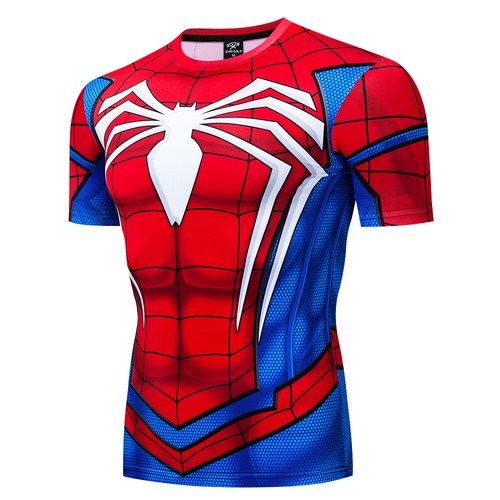 Men's T-shirts Spider Superhero Compression Tights Short Sleeve Tops Tee Gym - Picture 16 of 42