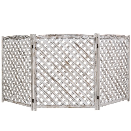 MyGift 3 Panel White Washed Wood Trellis Design Outdoor Folding Fence Enclosure - Picture 2 of 6
