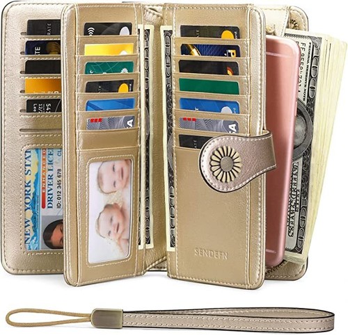 Sendefn Wallets for Women Genuine Leather Credit Card Holder Rfid Blocking Large - Picture 8 of 77
