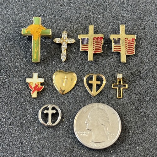 Mixed Lot of 9 Religious Crosses Cross Crucifix Pins Pinbacks #48216 - Picture 2 of 3