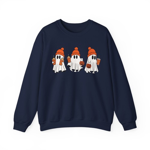 Cute Halloween Ghost Coffee Sweatshirt, Spooky Season Gift, Holiday Sweater - Picture 3 of 17