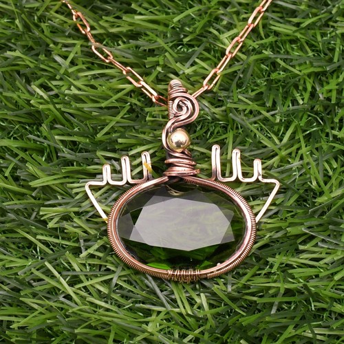Peridot Pendant Gemstone Copper Wire Wrapped Handmade Jewelry Pendant 1.97" - Picture 3 of 11