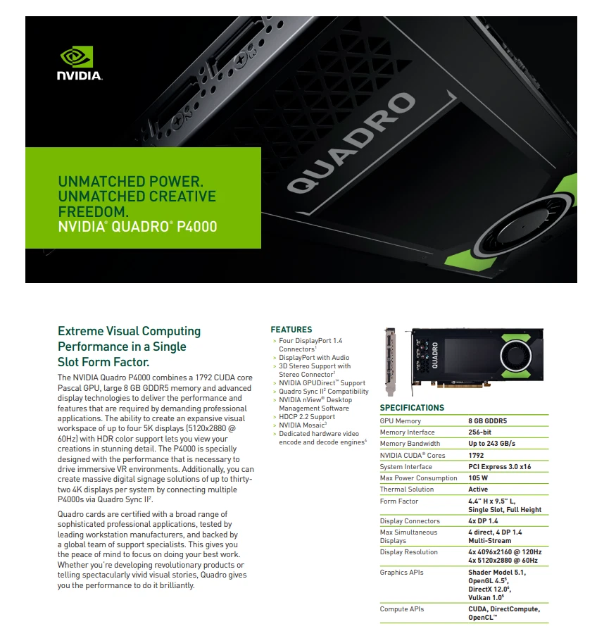 NVIDIA Quadro P4000 8GB GDDR5 Graphics Card - 0GN4T7 - Image 3 of 3