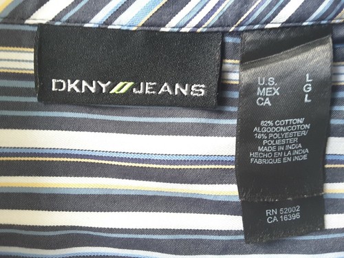DKNY Mens L Long Sleeve Button Up Multi Color Striped Shirt Cotton Blend - Picture 5 of 7