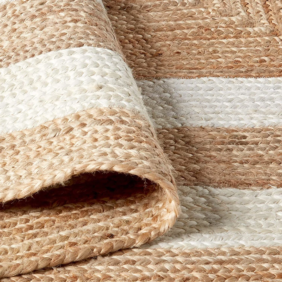 Jute Teppich Handgeflecht Natur Weiß Bordürenteppich 60x90 cm - Bild 3 von 4