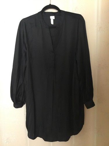 H&M Black Longline Black Satin Shirt S 10/12