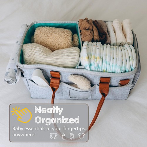 Baby Diaper Caddy Organizer with Lid, Multiple Compartments Baby Caddy, Waterpro - Picture 8 of 11