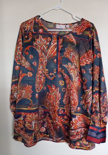 Belle By Kim Gravel Damen Bluse Oberteil Gr. L Paisley Langarm