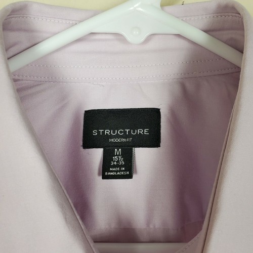 Structure Modern Fit Poplin stretch collar button up mens M 15.5 34 35 Lilac col - Picture 4 of 7