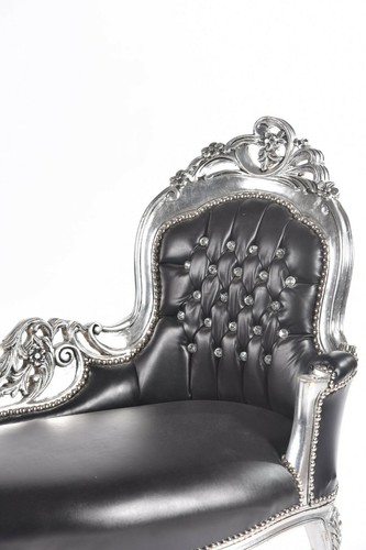 Dormeuse chaise longue in legno foglia argento eco-pelle nera e gemme - Foto 3 di 6