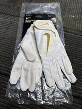 Nike Alpha Huarache Edge Batting Gloves L White/White/Gold Size Large - Youth