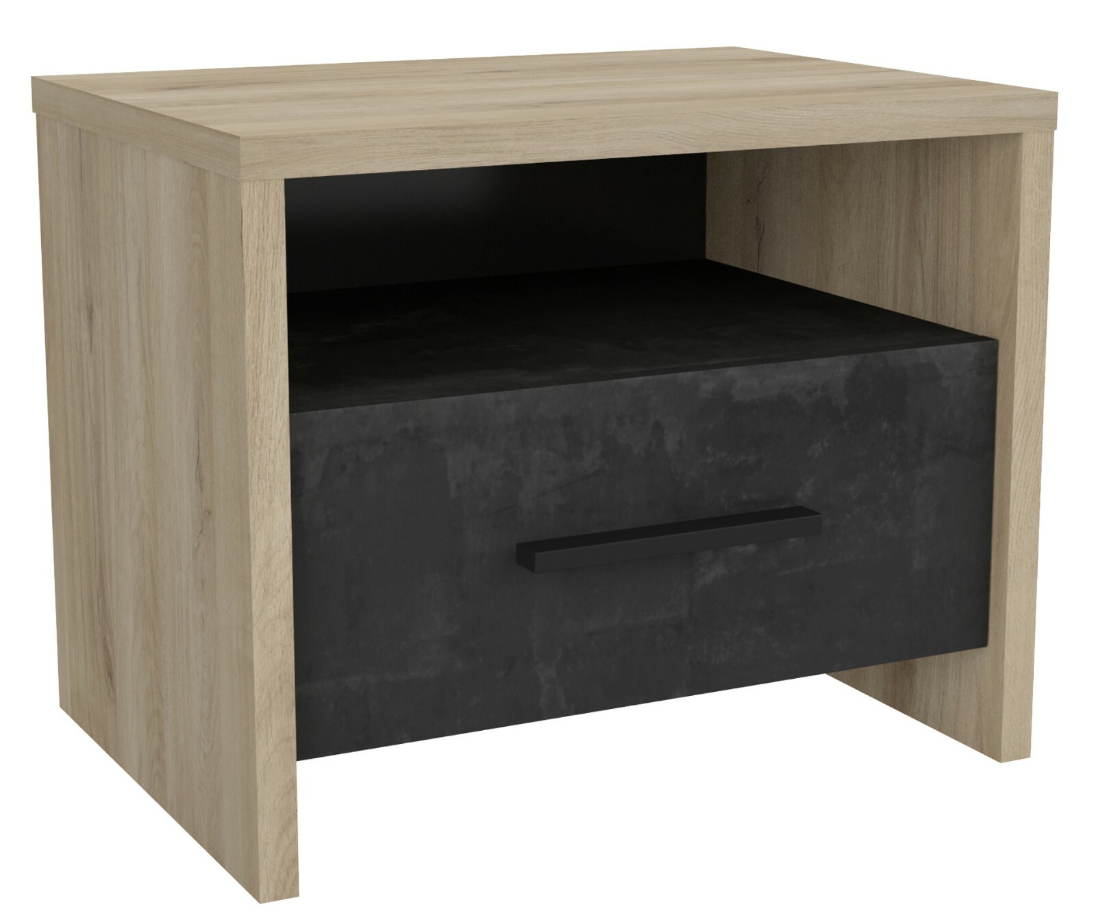 Mesita noche cajon hueco habitacion estilo industrial roble negro Urano 40x50x36