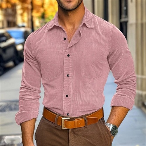Men's Corduroy Shirt Jacket Fashion Cardigan Jacket Casual Long Sleeve Baggy Top - Picture 11 of 26
