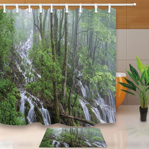 nature shower curtains unique bathroom autumnal waterfall from rocks nature bathroom fabric shower curtain set 71inches nature shower curtains unique bathroom autumnal waterfall from rocks nature bathroom fabric shower curtain set 71inches