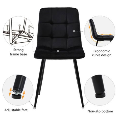 Round Dining Table & Chairs Set Marble Effect Kitchen Table with 4 Chairs Black - Picture 11 of 12
