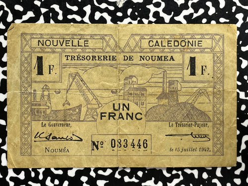 1942 New Caledonia 1 Franc Banknote Lot#A7250