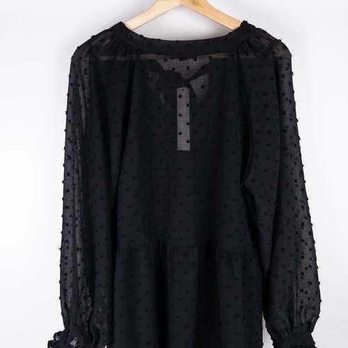 NWT Aqua Tie Neck Ruffle Sheer Swiss Dot Mini Dress Black Womens Size Small - Picture 6 of 11