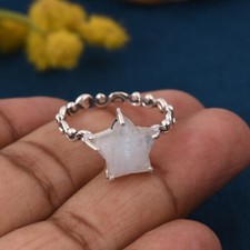 Star Shape Moonstone Wave Band Ring 925 Sterling Silver Engagement Gift For Her