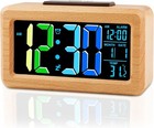 Wooden Digital Alarm Clock,5.4 Inches with Coloured Numbers & Large LCD Display