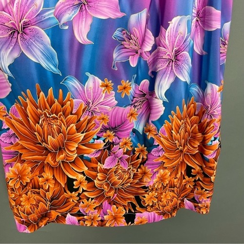 Handmade Muumuu Kleid lebendig Blumen Puffärmel Lilie Midi Pailletten Webdetail - Bild 6 von 14