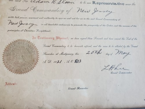 Antike Tempelritter Großkommandantur AL & NJ Dekret mit Amtssiegel 1920er - Bild 7 von 9