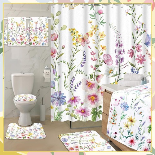 6 Pcs Bathroom Sets with Shower Curtain and Rugs Bathroom Decor and Accessori... - Picture 9 of 9