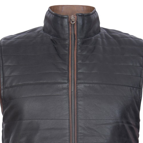 Mens Black Brown Reversible Leather Puffer Body Warmer Padded Waistcoat Gilet - Picture 4 of 9