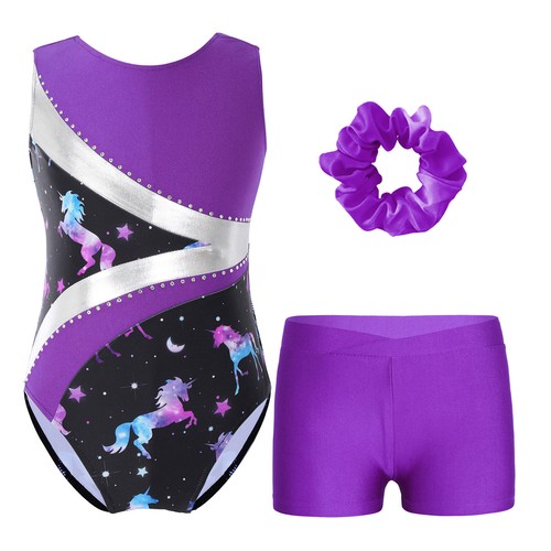 Kids Girl's Leotard With Boyshorts Sleeveless Rompers Printed Bodysuit Modern - Picture 17 of 44