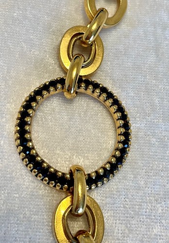 BARRERA RICH GOLD TONE CHAIN LINK FACETED BLACK GLASS LARGE SHOWSTOPPER NECKLACE - 第 5/9 張圖片