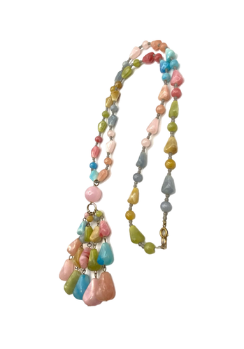 Collana Vintage Grossa Pastello Multicolore Perline Nappa Pendente Plastica 30" - Foto 21 di 23