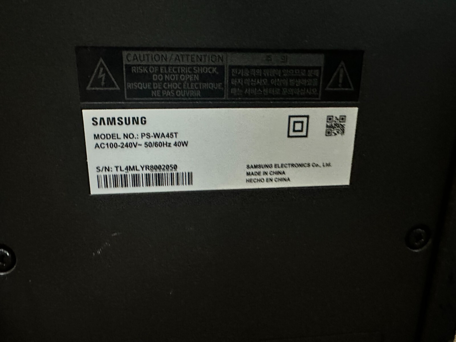 Samsung HWA450 Bluetooth Soundbar with PSWA45T Subwoofer & Remote