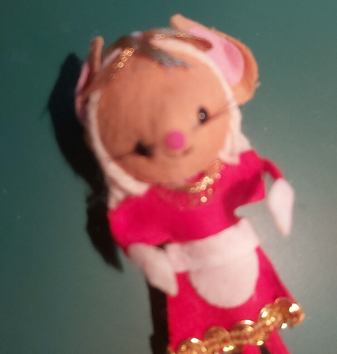 Vtg. Red Felt Mouse Ornament Bendable Christmas Holiday Made In Japan 4.5" - Picture 3 of 6