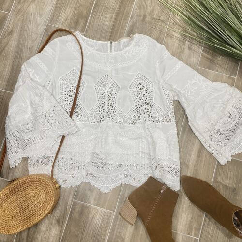 Soft Surroundings White Crochet Lace Eyelet Bell S