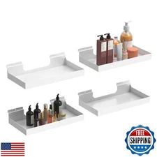 MQKIWAO 4 Pcs 16X8 Inch Slatwall Shelves, Heavy Duty Slatwall Baskets, Metal 