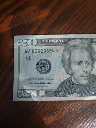 STAR NOTE * MA05620854* 2013 $20 DOLLAR BILL Federal Reserve Note, great shape - Picture 3 of 6
