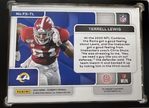 2020 Panini Elements Terrell Lewis On Card Auto /149 Rookie Ticket Auto Alabama - Picture 4 of 6