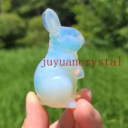 Top 2" Opalite Rabbit Crystal Skull Reiki Carved Quartz Skull Sculpture Gift 1pc - Picture 9 of 11