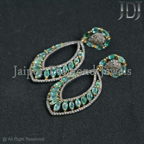 Drop Earring Natural Emerald Gemstone Pave Diamond 925 Sterling Silver Jewelry - 第 5/7 張圖片