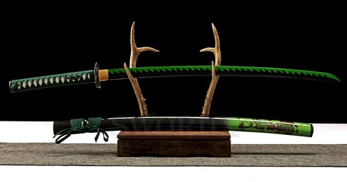 Lucky Green Japanese Samurai Katana Sword Carbon Steel Blade God of Good Fortune - Picture 5 of 10