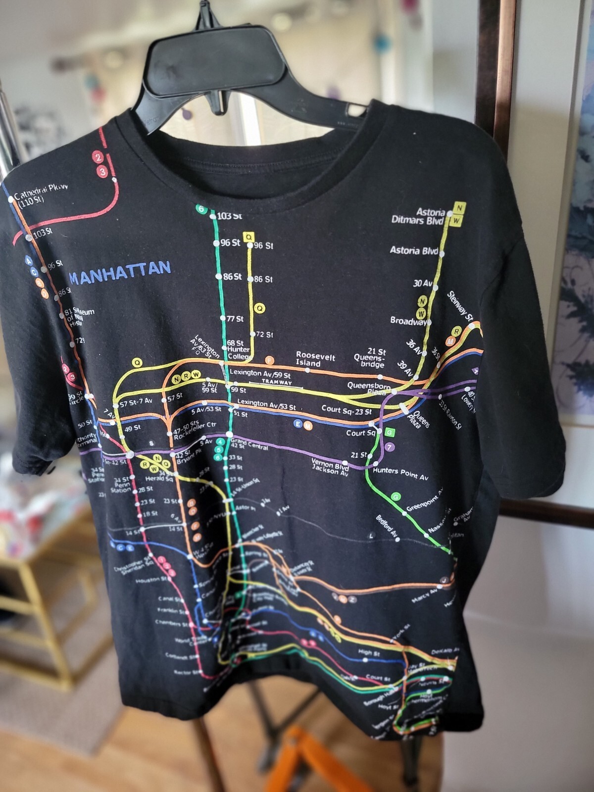 NYC Subway Line Manhattan Map Mens Black Short Sleeve… Gem