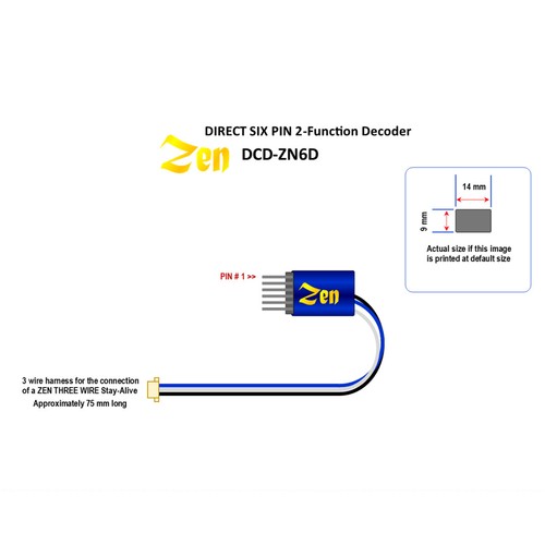 NEW DCC Concepts Zen Blue+ Decoder : NEM651 6-Pin Direct with 2 Function - Picture 2 of 2