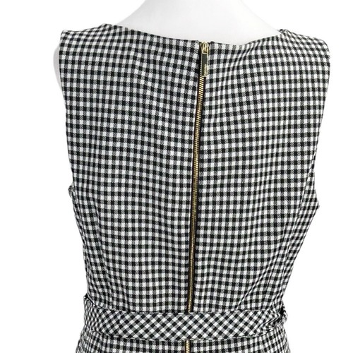 Abito tubino Calvin Klein nero bianco Gingham a quadri elasticizzato con volant taglia 14 - Foto 5 di 13
