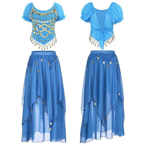 Womens Belly Dance Chiffon Skirt Sequined Crop Top Costume Dancewear Indian - Picture 52 of 75